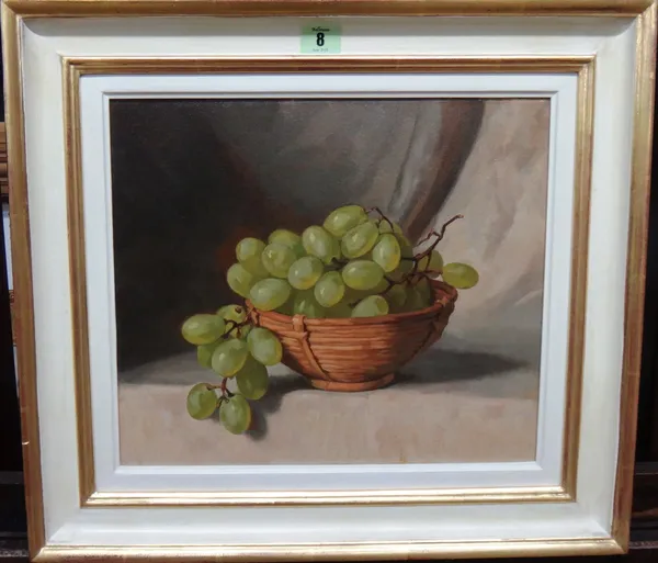 Neale Worley (b.1962), Still life of grapes, oil on canvas, signed and dated 2010 on reverse, 29.5cm x 34cm.    M1