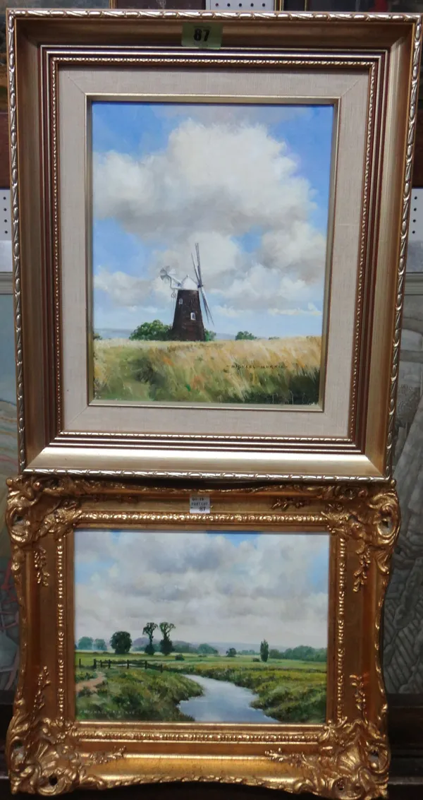 Michael Morris (20th century), Clayton Mill, Sussex, Near Berwick, Sussex, two, oil on canvas, both signed, the larger 25cm x 20cm. (2)   J1
