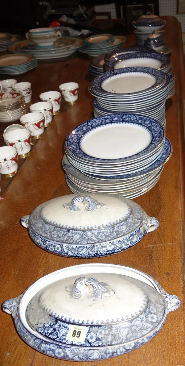 An extensive Booths blue and white strawberry pattern part dinner service, (Qty.).