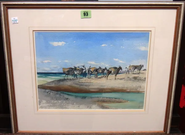 Laurence Henry Forster Irving (1897-1988), Donkeys on the shore, watercolour, signed with monogram, 25cm x 34.5cm.    I1