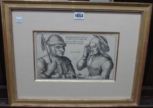 After Julius Goltzius, Mein Greit, Mein Greit, engraving, 16cm x 28cm.