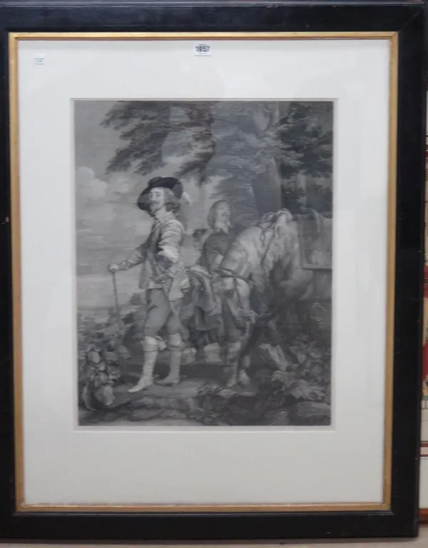 After Van Dyck, Charles I in the Hunting field, engraving by Robert Strange, 58cm x 46cm.