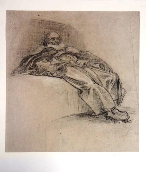 Attributd to Frederic, Lord Leighton (1830-1896), A robed man, charcoal, unframed, 30cm x 28.5cm.