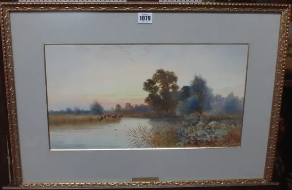 Thomas Noelsmith (fl.1889-1900), River scene at sunset, watercolour, signed, 24.5cm x 46cm.
