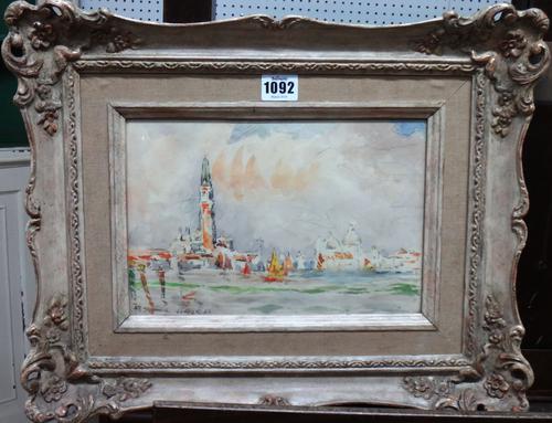 Follower of Paul Signac, Venice, watercolour over pencil, bears a signature, 17cm x 26cm.
