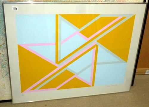 David Leverett (British 1938- ), Diagonal Inclinations, 1970, screenprint, signed and numbered 34/100, 50cm x 71cm; and five other works by the same a