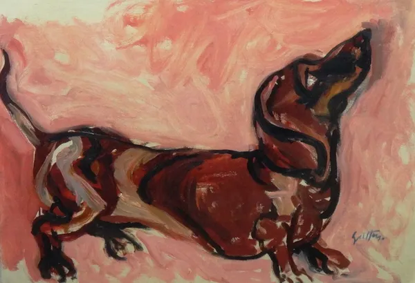 ** Grittoso (20th century), Daschund, oil on canvas, signed, inscribed on reverse, 38cm x 55cm.