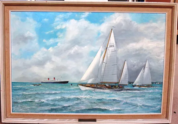 M. J. Pendreich (20th century), Vessels off the coast, oil on canvas, signed and dated 1965, 50cm x 75cm.  H1