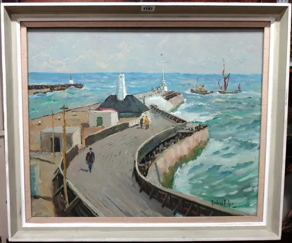 Rowland Fisher (1885-1969), Harbour scene, oil on board, signed, 47cm x 57cm. DDS