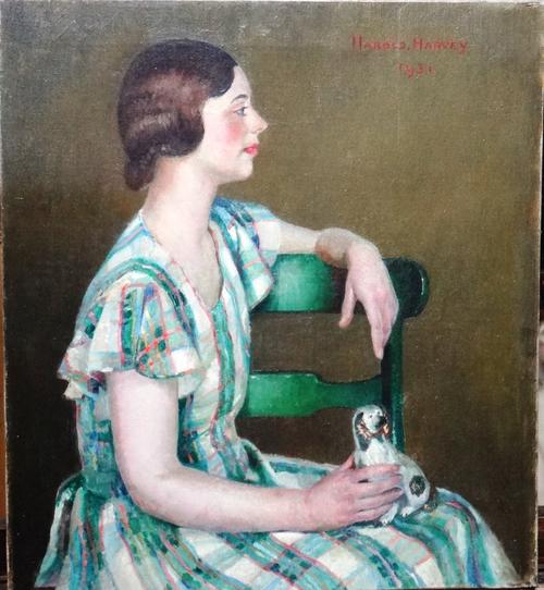 Attributed to Harold Harvey (1874-1941), Study in green, oil on canvas, bears a signature and date 1931, unframed, 50cm x 44cm.  Illustrated