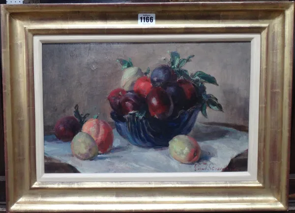 Stuart Scott Somerville (1908-1983), Still life of a bowl of fruit, oil on board, signed, 25cm x 39cm. DDS