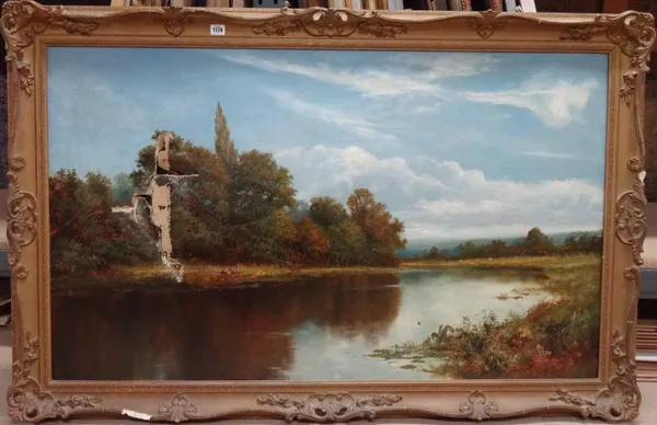 Daniel Sherrin (1868-1940), River landscape, oil on canvas, signed, 75cm x 125cm.