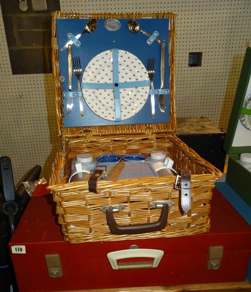 A red cased Brexton picnic set for six, and another in a wicker case for two, (2). K1