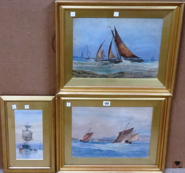 English School (19th century), A group of three marine scenes, watercolour, the larger pair 26cm x 36cm.(3)  H1