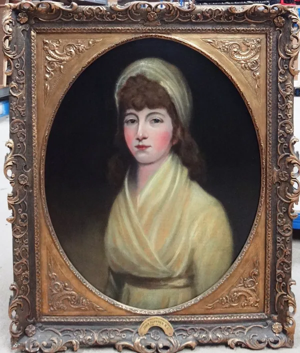 English School (19th century), Portrait of a lady, said to be Catherine, Dowager Duchess of Leeds, oil on canvas, oval, 71cm x 56cm.  Illustrated