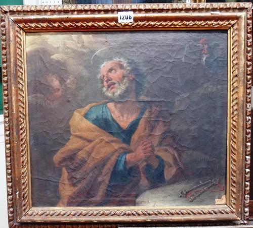 After Paolo de Matteis, St Peter, oil on canvas, inscribed on reverse, 39cm x 44cm.  Illustrated