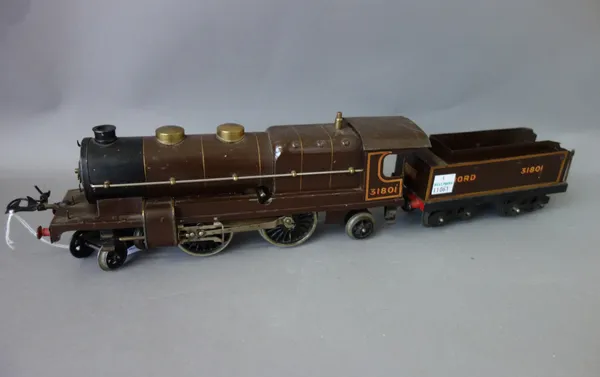 A Hornby O gauge clockwork locomotive and tender, 4-4-2 'Nord', brown livery, No.31801.