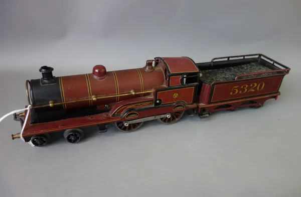 A Bassett Lowke O gauge clockwork locomotive and tender, 4-4-0, 'George the Fifth', maroon livery, No.5320, (re-painted).
