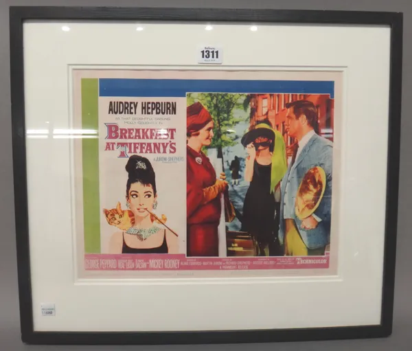 A Vintage film lobby card 'Breakfast at Tiffany's, Paramount pictures, 1961, framed and glazed, Lobby card, 35cm x 27cm.