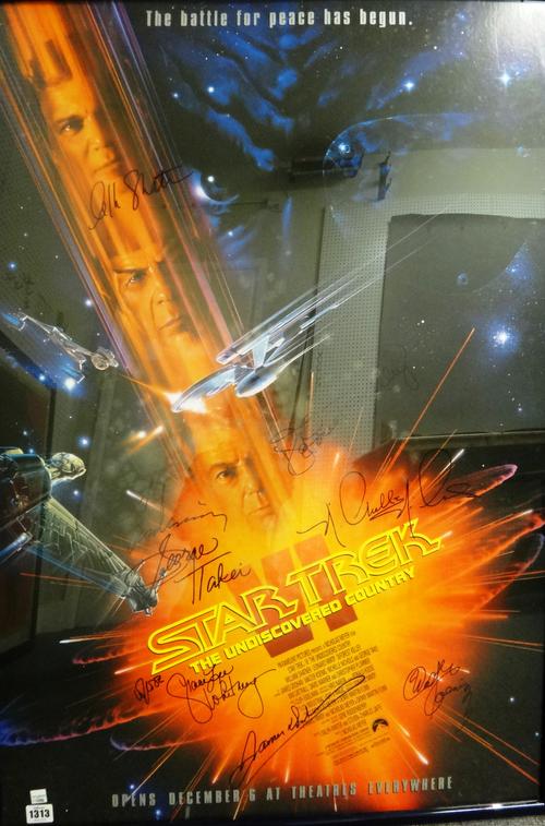 A Vintage film poster 'Star Trek VI The Undiscovered Country', Paramount pictures, 1991, single sheet, signed by the cast, framed and glazed, 100cm x