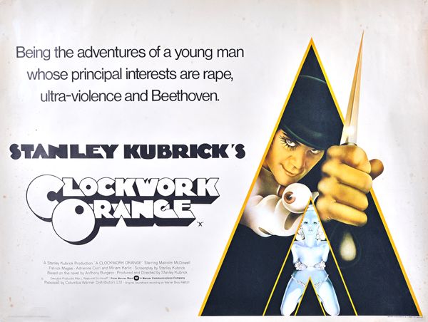A vintage film poster, 'A Clockwork Orange', Warner Bros., 1971, single sheet, loose, 76cm x 102cm.  Illustrated