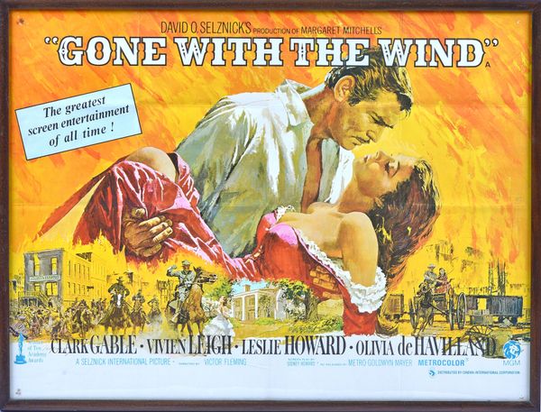 A vintage re-release film poster 'Gone With the Wind', MGM, UK., 1969, 76 x 102cms., framed.  Illustrated