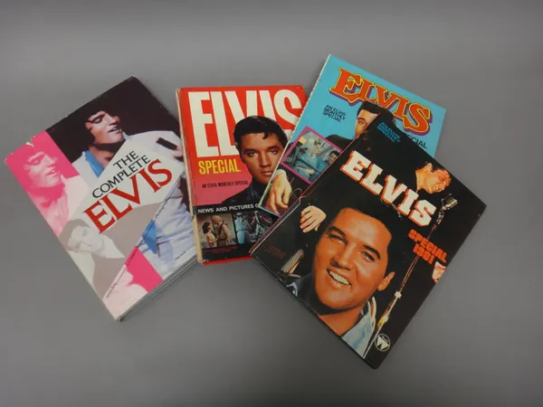 Elvis interest; a group of collectables, ephemera and photographs, including Elvis Monthly magazines, calendars books and sundry, (qty).