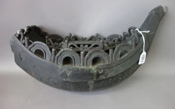 A Japanese bronze Takarabune, mid/late 19th century, of ship form (a.f), 42cm wide.
