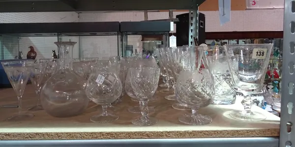 Glassware, including; a part suite of Tudor cut glass etched with vines and sundry, (qty).   S1
