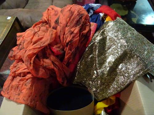 Textiles, including; African and Asian, mainly silk items, and a boxed felt fez, (qty).  G4