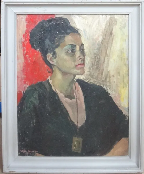Vera Spencer (b.1926), Tola: Portrait of a lady, oil on board, signed and dated 1964, 58cm x 45cm.  H1