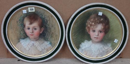 Fortunee de Lisle (early 20th century), Portrait of Maurice; Portrait of Raymond, sons of Lieut Col Quill; a pair, pastel, both signed, inscribed on l