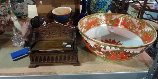 Ceramics and collectables, including; a large Imari type bowl, three Doulton type dishes, a cloisonné ashtray, a Doulton figure and sundry, (a.f).   S