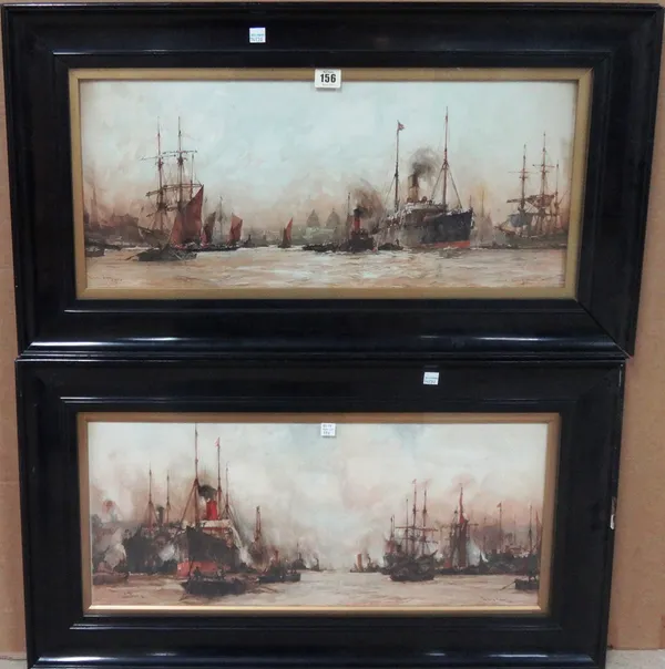 After Charles Dixon, Off Greenwich; Thames scene, two colour prints, each 25cm x 60cm.(2)