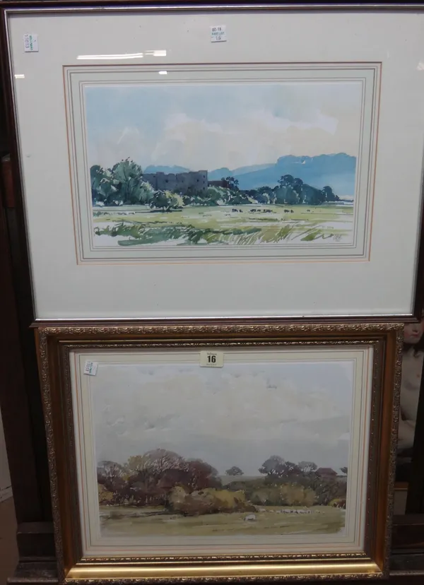 John Edwin Blake (20th century), A view of Streamfield, Maplehurst, Sussex; Amberley Castle from the Wildbrooks, two watercolours, both signed with in