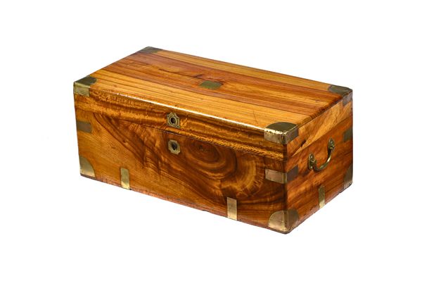 A 19th century small brass bound camphor wood rectangular box, 62cm wide x 26cm high x 31cm deep.  Illustrated