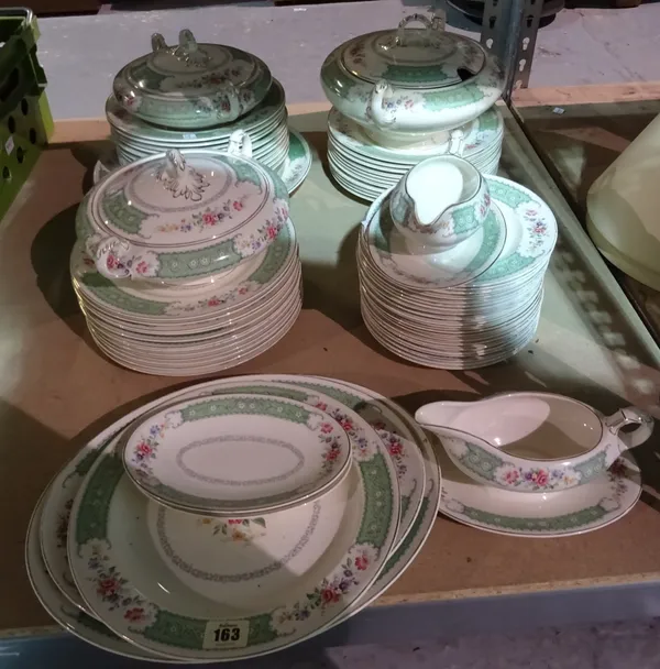 A Princess dinner service, decorated with green border and floral decoration, (qty). S3