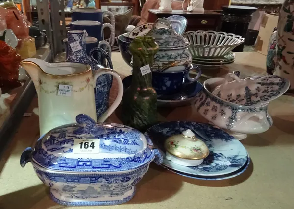 Ceramics, including; three Wedgwood style jasper ware jugs, blue and white bowls, small lidded tureens and sundry, (qty)  S2