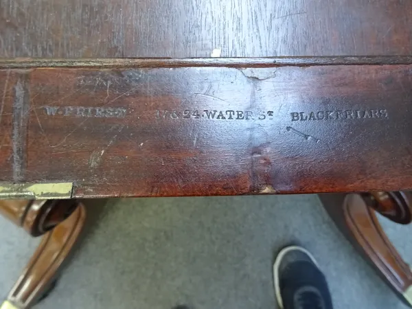 W. Priest 17 & 24 Water St, Blackfriars, a late George III centre table, the bleached walnut satinwood banded rectangular snap top, on a mahogany base