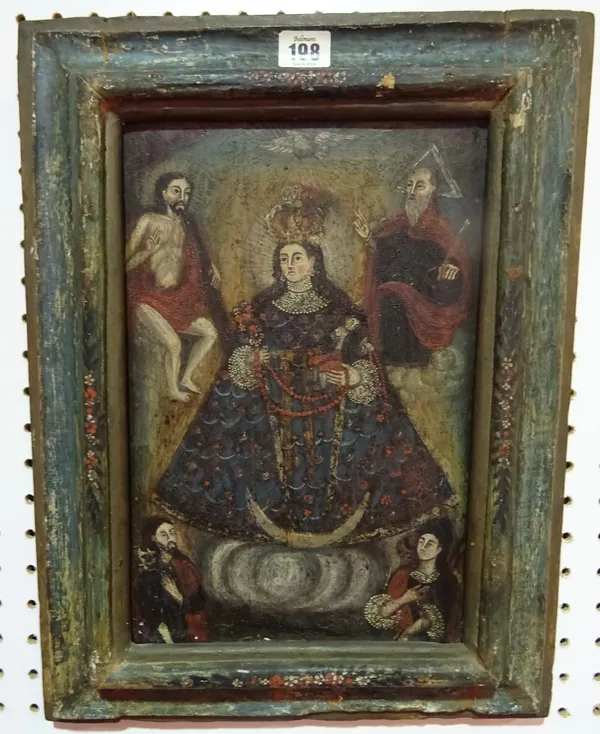 Spanish School, oil on board, depicting figures in religious manner, framed, 22cm x 33cm.  E1