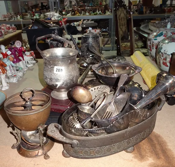 Silver plated wares, comprising; tea sets, flatware, trays, baskets, sauce boats and sundry, (qty). S3