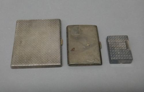 A Hermes Paris rectangular cigarette case, the exterior with engine turned decoration, a silver rectangular cigarette case, with engine turned decorat