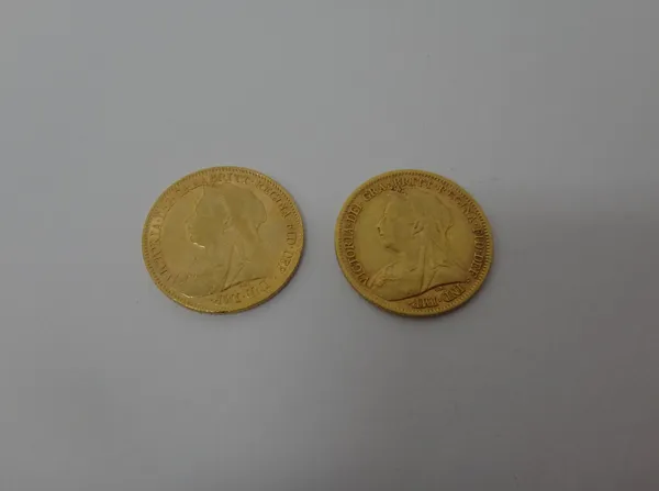 Two Victoria old head half sovereigns, 1898 and 1899, (2).