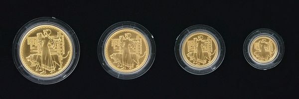 A United Kingdom Britannia gold proof four coin set, 2001, with a Royal Mint case and certificate.  Illustrated