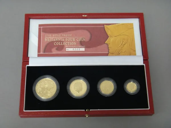 A United Kingdom Britannia gold proof four coin set, 2003, with a Royal Mint case and certificate.