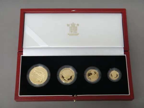 A United Kingdom Britannia gold proof four coin set, 2004, with a Royal Mint case, (certificate lacking).