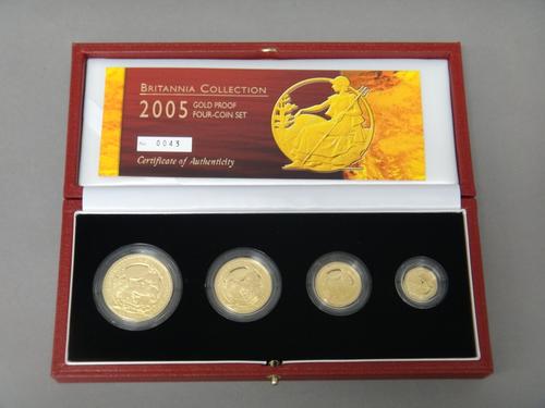 A United Kingdom Britannia gold proof four coin set, 2005, with a Royal Mint case and certificate.