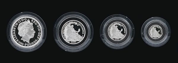 A United Kingdom Britannia platinum proof four coin set, 2007, commemorating The 20th Anniversary of The Britannia set, with a Royal Mint case, (certi