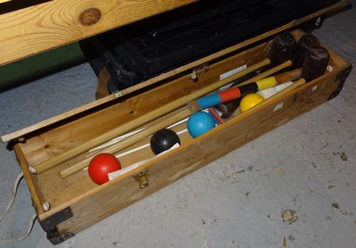 The Grange Townsend croquet set for four players, in a pine box.  H1