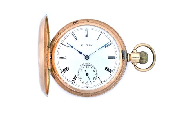 An Elgin 9ct gold cased, keyless wind, half hunting cased pocket watch, with a signed jewelled lever movement, detailed Elgin Natl Watch Co 13155284,